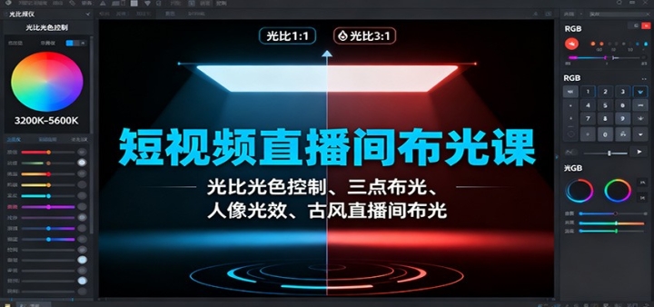 短视频直播间布光课:光比光色控制、三点布光、人像光效、古风直播间布光